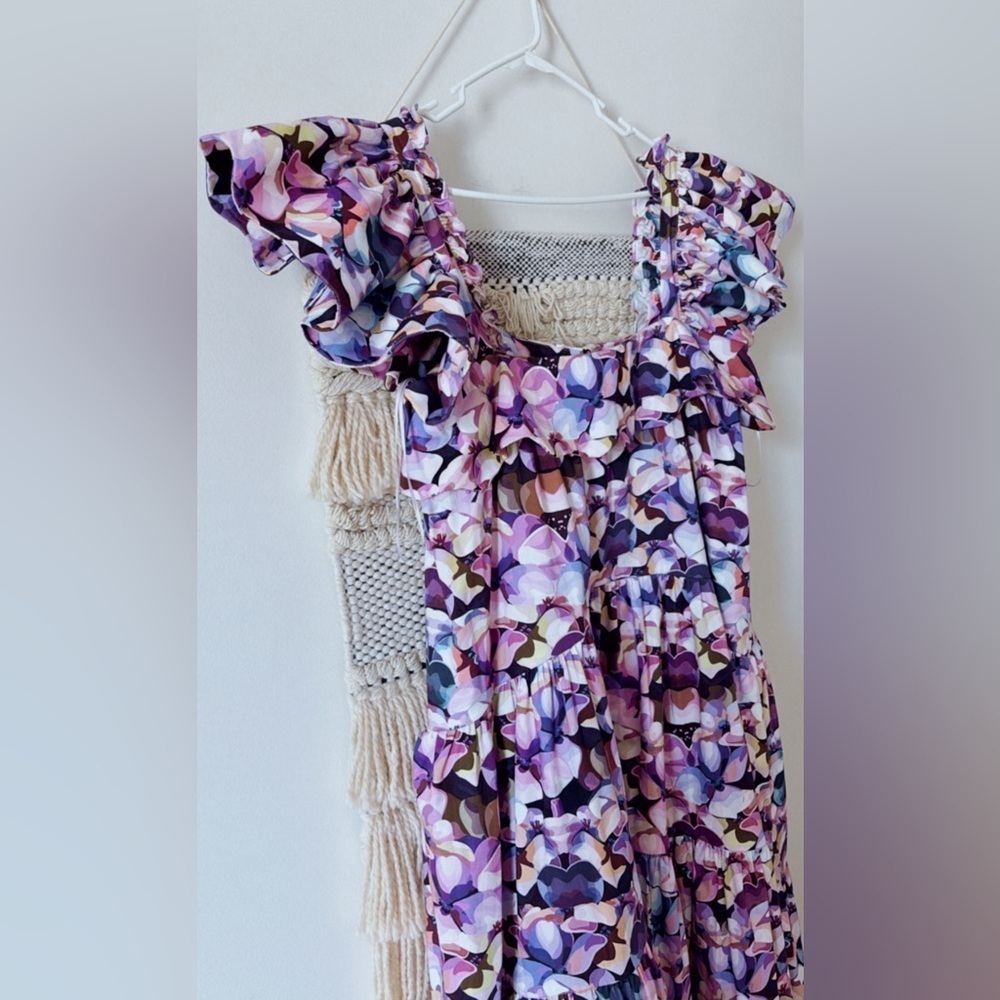 Kika Vargas Cicely Flutter Sleeve Ruffle Purple Watercolor Floral Maxi Dress - Picture 4 of 8